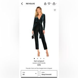 Slight shimmer Emerald Green Holiday Hart Jumpsuit by Lovers + Friends